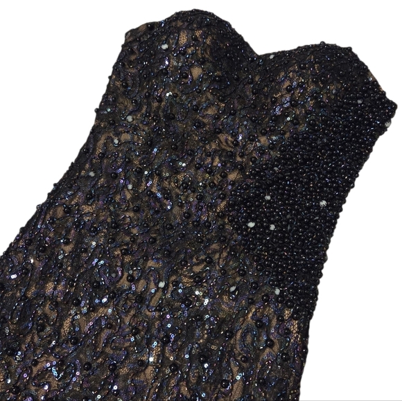 La Femme Strapless Sequin Gown 20943 Black Silver Prom Formal Open Back Size 2 - Picture 6 of 13